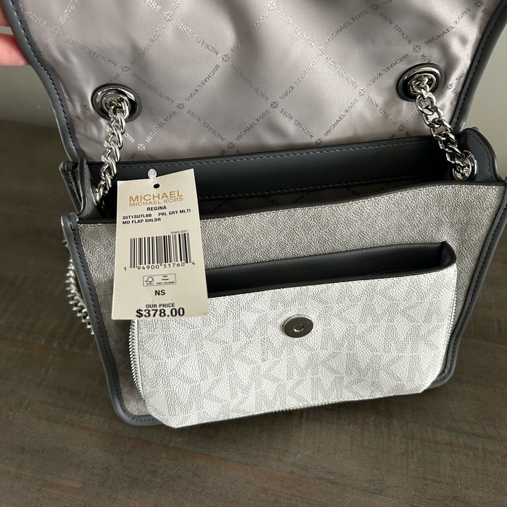 Michael Kors Gray and White Crossbody Bag with Signature Print